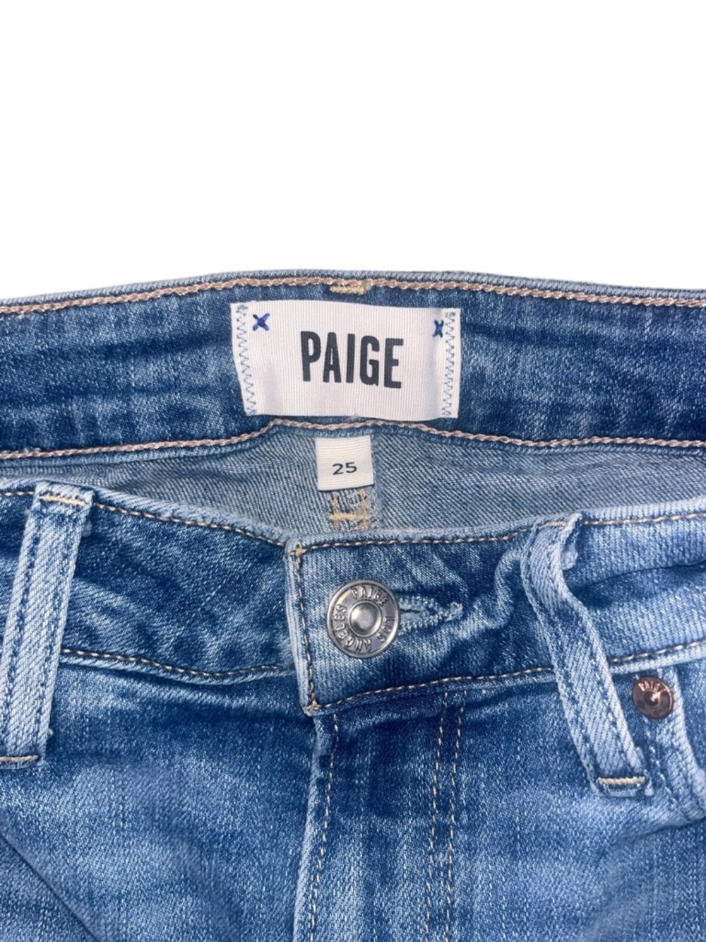 PAIGE High Rise Manhattan Blue Straight-Leg Jeans with Raw Hem